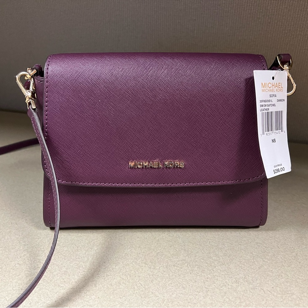 NWT Michael Kors Sofia Small Satchel Leather Shoulder Bag Purse
Eggplant